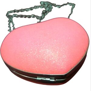 Pink Puffed Glitter Heart Clutch Purse